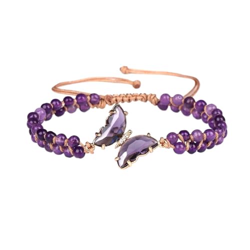 UOMSKTY 4 Mm Schmetterlings-Charm-Armband-Amethyste,Taiwan-Jade,Kristall,Geflochtene Wickelarmbänder Für Frauen Und Männer,Naturstein,Handgefertigter Schmuck,Amethyst,Einheitsgröße von UOMSKTY