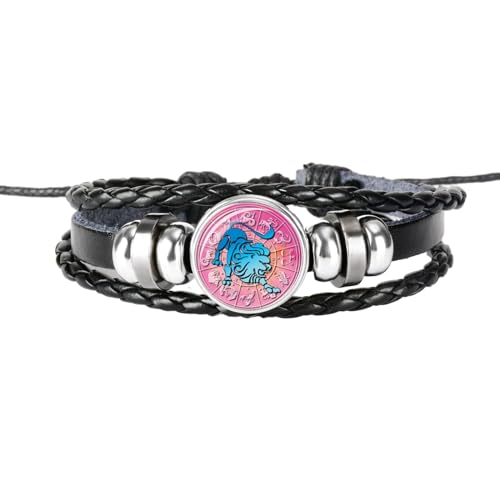 UOMSKTY Geflochtenes Armband Mit Sternbild Löwe – Punk-Schmuck Für Herren Und Damen, Mehrschichtiges Armband Mit 12 Sternzeichen, Astrologie-Armband, Handgewebtes Leder-Manschettenarmband, 26 Cm von UOMSKTY