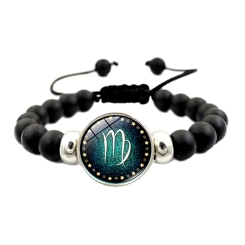 UOMSKTY Jungfrau 12 Sternzeichen-Armbänder – Kreativer Horoskop-Armbandschmuck, Verstellbares Schwarzes Perlenarmband, Retro-Armband Für Damen Und Herren, 18 Cm von UOMSKTY