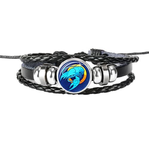 UOMSKTY Krebs 12 Sternbild, Geflochtenes Seil, Lederarmbänder, Horoskop-Schmuck, Verstellbare Armbänder, Handgewebtes Perlenarmband, Geburtstagsschmuck, Geschenk Für Damen Und Herren, 26 Cm von UOMSKTY