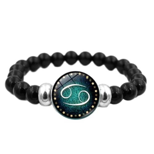 UOMSKTY Krebs Männer Frauen 12 Sternbild Leuchtende Armbänder, Kreatives Schwarzes Perlen-Leuchtarmband, Verstellbares Modearmband Retro-Horoskop-Schmuck, 22 Cm von UOMSKTY