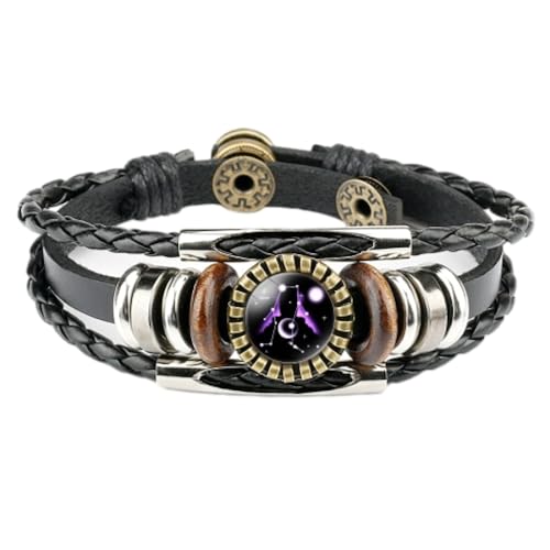 UOMSKTY Lederarmband Mit Sternbild Zwillinge – Vintage, Handgefertigt, Gewebtes Sternzeichen-Wickelarmband, Armreif Für Damen Und Herren, Schmuck, Geburtstagsgeschenk, 18,21 Cm von UOMSKTY