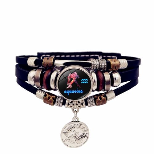 UOMSKTY Leuchtendes Armband Mit Sternzeichen Wassermann – 12 Sternbilder, Astrologie, Geflochtenes Leder-Manschettenarmband, Herren- Und Damen-Retro-Punk-Punk-Mehrschicht-Perlenarmband, 17,5, 20,5 Cm von UOMSKTY