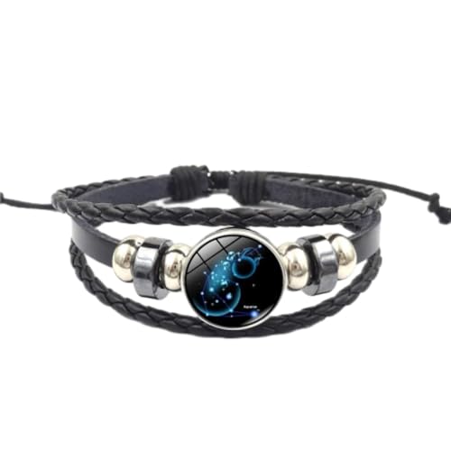 UOMSKTY Leuchtendes Armband Mit Sternzeichen Wassermann – Lederarmband, Verstellbares Leuchtendes Armband – Mehrschichtiges, Geflochtenes Seil-Lederarmband Mit Perlen Für Männer Und Frauen, 23 Cm von UOMSKTY