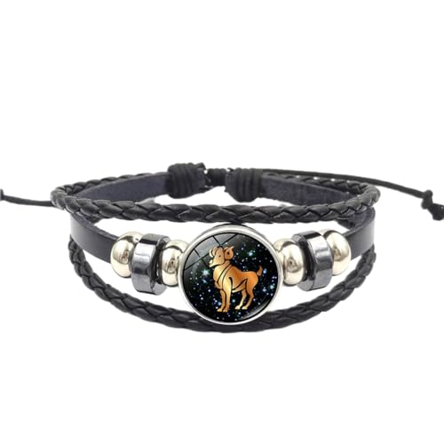 UOMSKTY Leuchtendes Sternbild-Armband Widder Für Damen Und Herren, Leuchtendes Lederarmband Mit Sternzeichen, Verstellbare Handgefertigte Gewebte Armbänder, Schmuckgeschenke, 18+5 von UOMSKTY