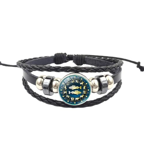 UOMSKTY Psc 12 Sternzeichen-Konstellations-Leuchtarmbänder – Mehrschichtige Geflochtene Seil-Leuchtarmbänder Aus Leder, Handgewebte Kristallglas-Armbänder Für Damen Und Herren, 18+5 von UOMSKTY