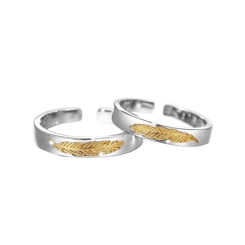 UOMSKTY S925 Paare Passende Ringe Für Damen Und Herren - Modische Blätter, Federn Geprägt, Offener Ring, Verstellbare Eheringe, Charm-Ring Für Ewigkeit, Schmuck, Accessoires, Geschenk, Ein Paar Ringe von UOMSKTY