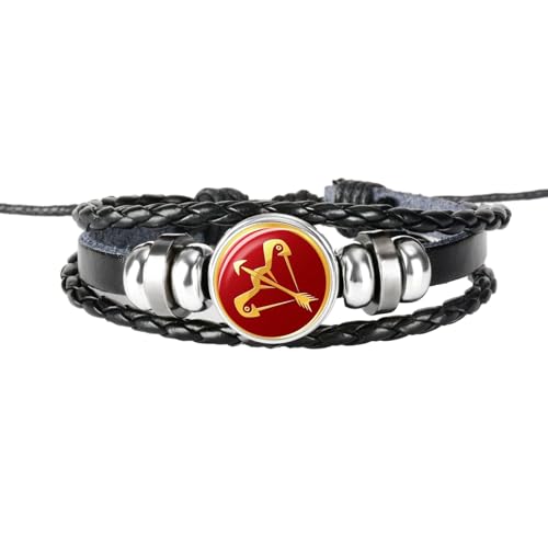 UOMSKTY Schütze, Astrologisches Design, 12 Sternbilder, Leder-Unisex-Armband – Mehrschichtiges Handgewebtes Perlenarmband, Horoskop-Schmuckgeschenke Für Damen Und Herren, 26 Cm von UOMSKTY