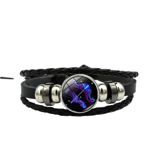 UOMSKTY Schütze 12 Sternbild Leder Unisex Armband – Astrologisches Symbol Horoskop Symbol Geflochtenes Armband, Handgewebtes Perlenarmband Für Männer Frauen, 26 Cm von UOMSKTY