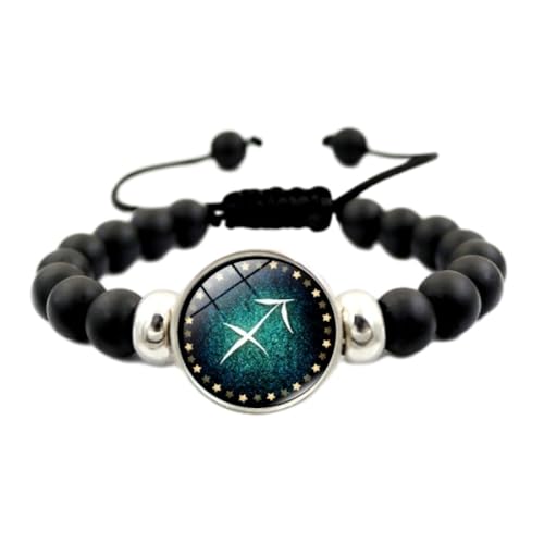 UOMSKTY Schütze 12 Sternzeichen-Armbänder – Kreativer Horoskop-Armbandschmuck, Verstellbares Schwarzes Perlenarmband, Retro-Armband Für Damen Und Herren, 18 Cm von UOMSKTY