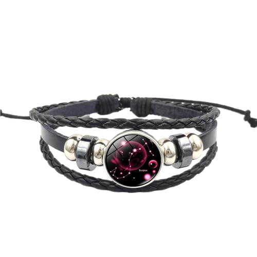 UOMSKTY Skorpion-Sternzeichen-Armband, Leuchtendes Geflochtenes Armband – Mehrschichtige Geflochtene Seil-Lederarmbänder Mit Perlen, Vintage-Horoskop-Schmuck Für Männer Und Frauen, 23 Cm von UOMSKTY