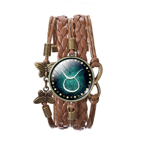 UOMSKTY Stier-Armbänder Für Herren Und Damen, 12 Sternzeichen-Armbänder – Sternbild-Armbänder, Astrologie-Armband Aus Geflochtenem Leder, Horoskop-Armband, Wickelarmband, Schmuck, 26 Cm von UOMSKTY