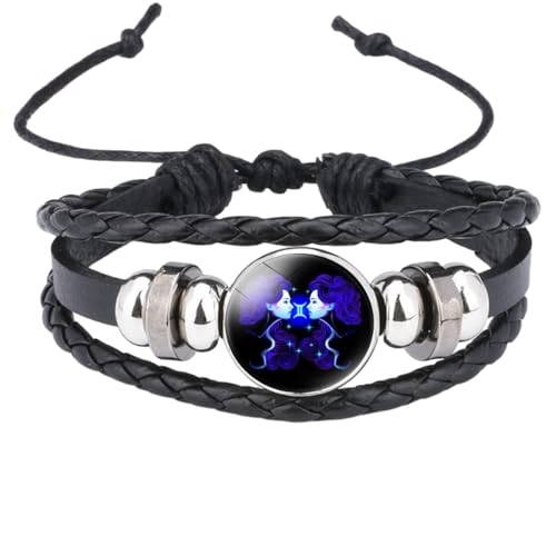 UOMSKTY Zwillinge Sternzeichen Paar Armband Leuchtendes Geflochtenes Armband – Lederarmband Verstellbares Punk-Armband – Mehrschichtiges Geflochtenes Perlenarmband Für Männer Und Frauen, 26 Cm von UOMSKTY