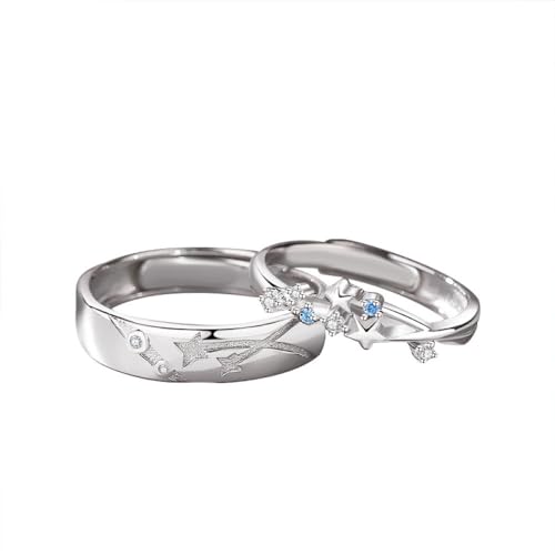 Verstellbare S925-Versprechensringe Für Paare - Exquisiter Offener Sternenhimmel-Meteorring, Eleganter Zirkon-Ehering-Schmuck, Charm-Modeaccessoires Für Liebhaber, Frauen, Männer, Geschenk, Ein Pa von UOMSKTY