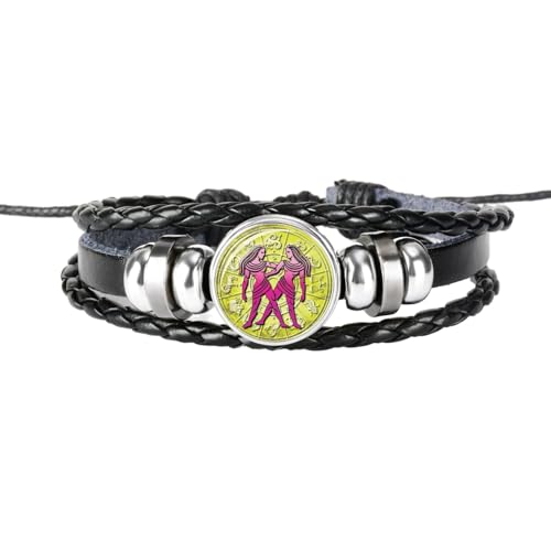 Zwillinge-Sternbild-Armband, Sternzeichen, Geflochtenes Lederarmband – Handgefertigtes Gewebtes Armband, Horoskop-Schmuck, Wickelarmband Für Damen Und Herren, Schmuck, Geburtstagsgeschenk, 26 Cm von UOMSKTY