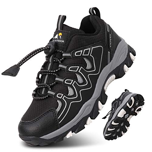 UOVO Turnschuhe Jungen Wasserdicht Wanderschuhe Sneakers Kinder Trekking Schuhe Outdoor Sportschuhe Laufschuhe Schwarz 32 von UOVO