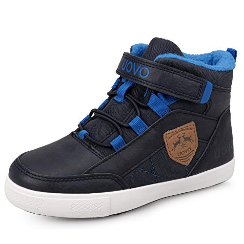 UOVO Winterschuhe Jungen Turnschuhe Unisex-Kinder Warm Gefüttert Sneaker Outdoor Winterstiefel rutschfeste weiche Mid Stiefel Blau 37 EU von UOVO