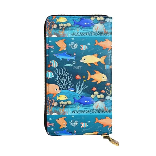 Blaue Unterwasserwelt der Fische, Unisex, Leder, Reißverschluss, Kosmetiktasche für Party, Reisen, Urlaub, Geschenke, Schwarz , Einheitsgröße von UPIKIT