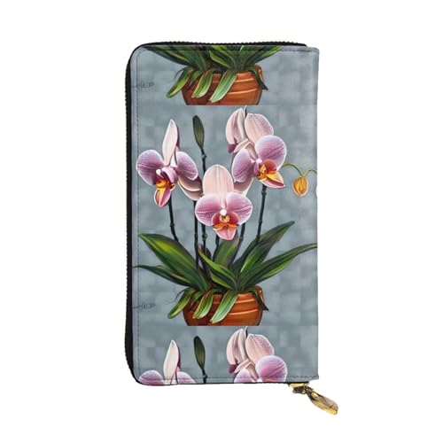 Blooming Orchids Unisex-Geldbörse aus Leder mit Reißverschluss, Kosmetiktasche für Party, Reisen, Urlaub, Geschenke, Schwarz , Einheitsgröße von UPIKIT