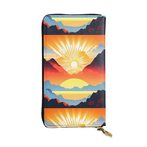 Bright Sunrise Unisex-Geldbörse aus Leder mit Reißverschluss, Kosmetiktasche für Party, Reisen, Urlaub, Geschenke, Schwarz , Einheitsgröße von UPIKIT