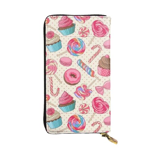 Bunte süße Lollipop-Cupcake-Donut-Geldbörse aus Leder, Unisex, mit Reißverschluss, Kosmetiktasche für Party, Reisen, Urlaub, Geschenke, Schwarz , Einheitsgröße von UPIKIT