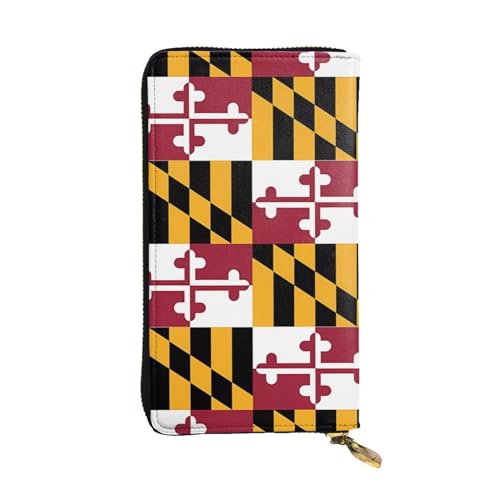 Flag of Maryland Unisex Leder Reißverschluss Geldbörse Kosmetiktasche für Party Reise Urlaub Geschenke, Schwarz , Einheitsgröße von UPIKIT