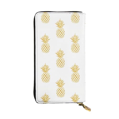 Goldfarbener Ananas-Hintergrund, Unisex, Leder, Reißverschluss, Kosmetiktasche für Party, Reisen, Urlaub, Geschenke, Schwarz , Einheitsgröße von UPIKIT