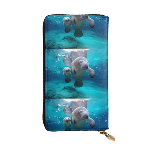 Ocean Animal Seekuh Unisex Leder Reißverschluss Geldbörse Kosmetiktasche für Party Reise Urlaub Geschenke, Schwarz , Einheitsgröße von UPIKIT