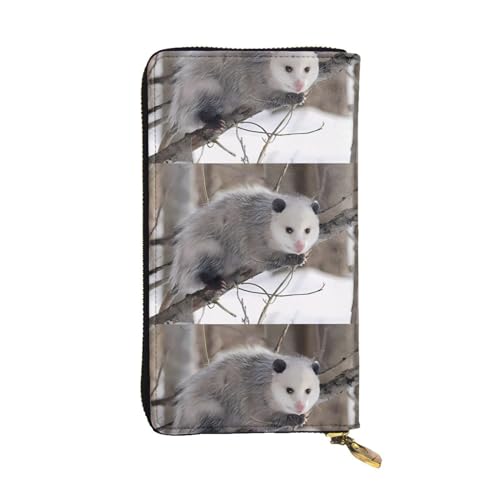 Opossum in Snow Unisex-Geldbörse aus Leder mit Reißverschluss, Kosmetiktasche für Party, Reisen, Urlaub, Geschenke, Schwarz , Einheitsgröße von UPIKIT