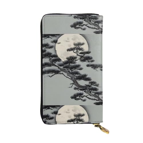 Pine Tree Under The Moon Unisex-Geldbörse aus Leder mit Reißverschluss, Kosmetiktasche für Party, Reisen, Urlaub, Geschenke, Schwarz , Einheitsgröße von UPIKIT