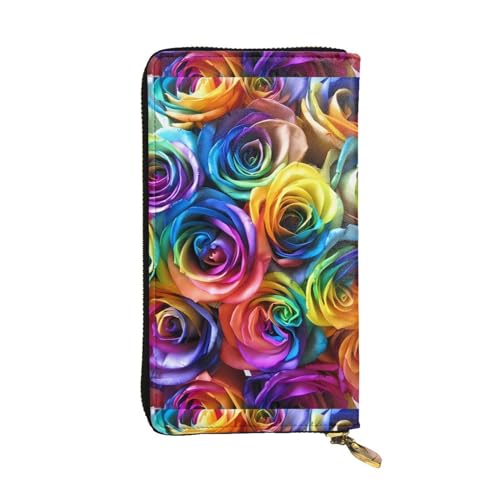 Rainbow Rose Unisex-Geldbörse aus Leder mit Reißverschluss, Kosmetiktasche für Party, Reisen, Urlaub, Geschenke, Schwarz , Einheitsgröße von UPIKIT