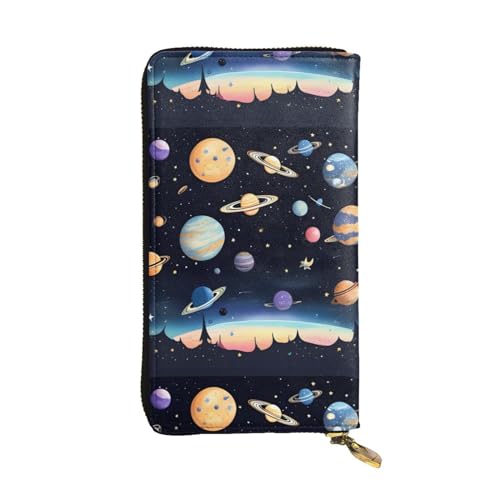 Saturn Jupiter Earth Unisex-Geldbörse aus Leder mit Reißverschluss, Kosmetiktasche für Party, Reisen, Urlaub, Geschenke, Schwarz , Einheitsgröße von UPIKIT