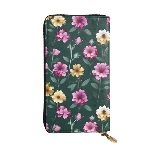 Schöne lila Blumen Unisex Leder Reißverschluss Geldbörse Kosmetiktasche für Party Reise Urlaub Geschenke, Schwarz , Einheitsgröße von UPIKIT