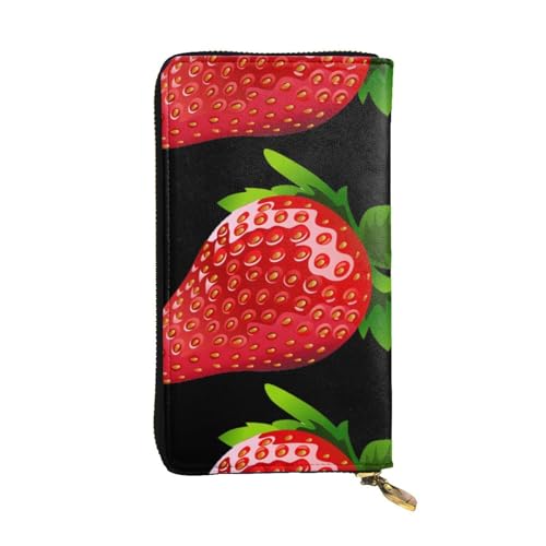 Strawberry Clipart Unisex-Geldbörse aus Leder mit Reißverschluss, Kosmetiktasche für Party, Reisen, Urlaub, Geschenke, Schwarz , Einheitsgröße von UPIKIT