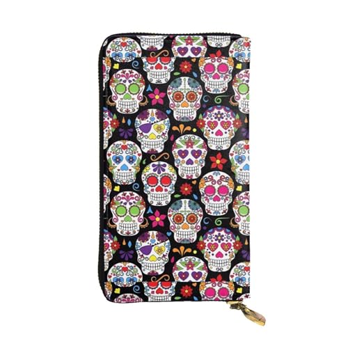 Sugar Skulls Unisex-Geldbörse aus Leder mit Reißverschluss, Kosmetiktasche für Party, Reisen, Urlaub, Geschenke, Schwarz , Einheitsgröße von UPIKIT