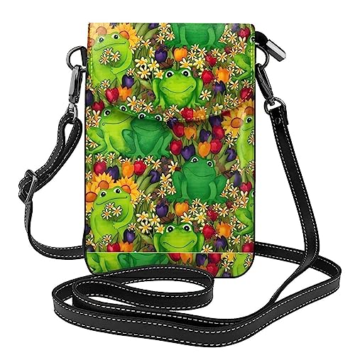 UPIKIT Cartoon-Frosch-Damen-Handtasche mit Quaste, kleine Umhängetasche, Leder, für Spaziergänge, Camping, Einkaufen, Verabredungen, Schwarz , Einheitsgröße von UPIKIT