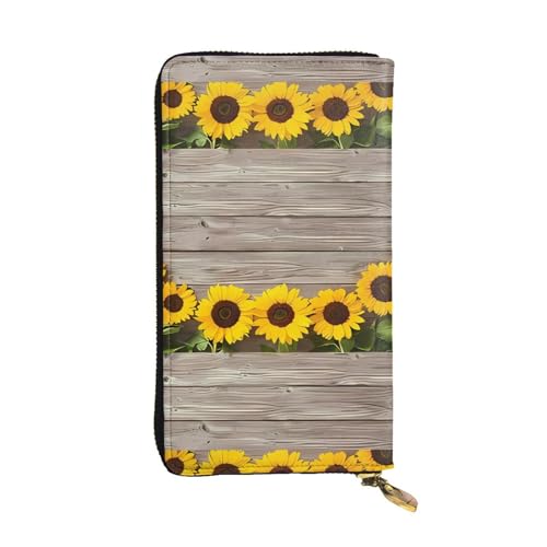 Unisex-Geldbörse aus Holz, Sonnenblumen-Design, mit Reißverschluss, Kosmetiktasche für Party, Reisen, Urlaub, Geschenke, Schwarz , Einheitsgröße von UPIKIT