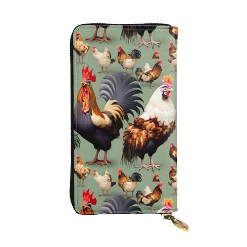 Unisex-Geldbörse mit Hahn- und Huhn-Motiv, Leder, mit Reißverschluss, Kosmetiktasche für Party, Reisen, Urlaub, Geschenke, Schwarz , Einheitsgröße von UPIKIT