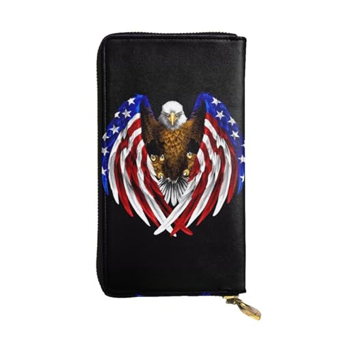 UPIKIT Unisex-Geldbörse mit USA-Flagge, Patriotischer Adler, Leder, Reißverschluss, Kosmetiktasche für Party, Reisen, Urlaub, Geschenke, Schwarz , Einheitsgröße von UPIKIT