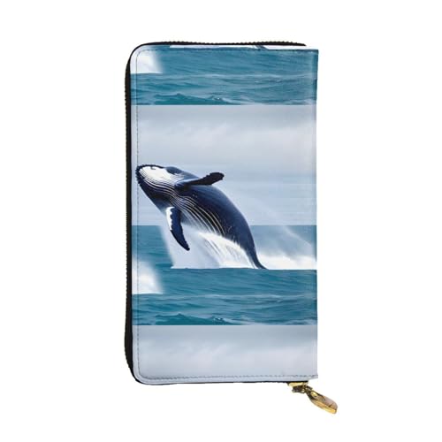 Whales at Sea Unisex-Geldbörse aus Leder mit Reißverschluss, Kosmetiktasche für Party, Reisen, Urlaub, Geschenke, Schwarz , Einheitsgröße von UPIKIT