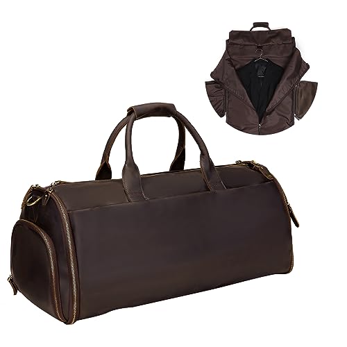 UPRESYE Carry On Kleidersack, wandelbare Kleidersäcke für Reisen mit Schuhbeutel, Vollnarbenleder Duffle Bag für Herren, 2-in-1 hängender Koffer, Anzug, Business, Reisetasche, Geschenke für Männer von UPRESYE