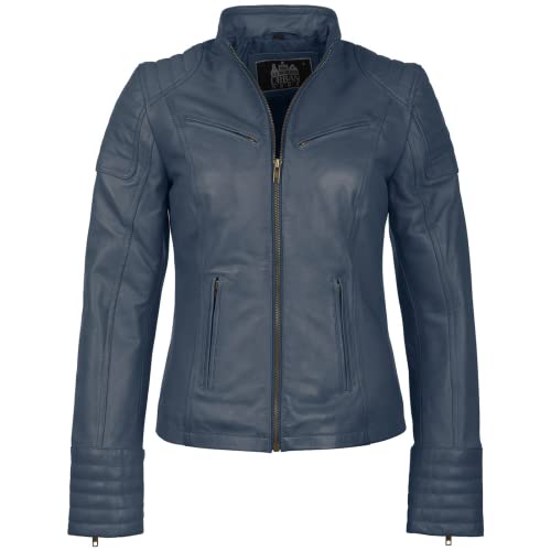 URBAN 5884 Damen Lederjacke, Jacke aus echtem Lammfell, Kurz und Enganliegend, Glattes und Weiches Leder, Blau, 5XL von URBAN 5884