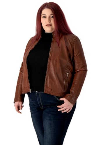 URBAN 5884 Damen Lederjacke RILEY, Echtes Lammfell Jacke für Plus Size Langlebig und weich im Griff, Cognac, 52 von URBAN 5884