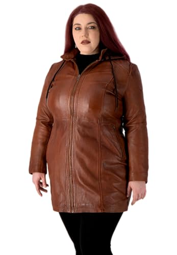 URBAN 5884 Damen Lederjacke für Übergrößen KATE, Mantel für die kurvige Figur aus echtem Lammfell, strapazierfähige Lederjacke, geeignet für die Zwischensaison, Cognac, 56 von URBAN 5884