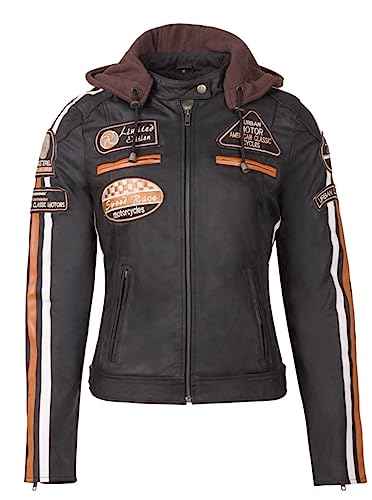 URBAN 5884 Motorradjacke Damen Mit Protektoren 58-BIKER, Damenjacke aus Lammleder, Protektoren für Rücken, Schultern und Ellenbogen, Dunkelbraun, XL von URBAN 5884