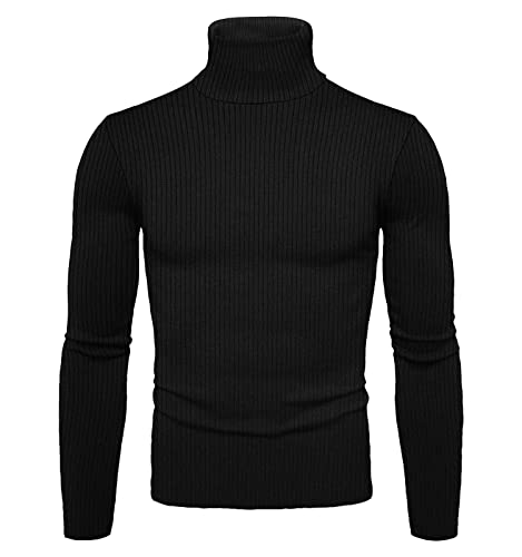 URBAN BUCK Herren-Rollkragenpullover mit langen Ärmeln, schmale Passform, weich, gerippt, gestrickt, lässiger Pullover, Rollkragenhemd, James Black Turtleneck Herren, Groß von URBAN BUCK