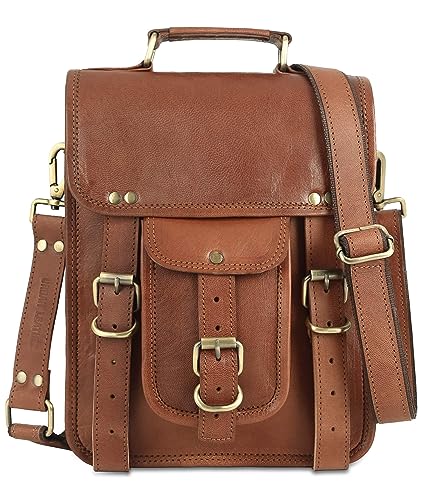 URBAN LEATHER 30,5 cm kleine Kuriertasche, Schultertasche, Cross-Body, braun, Vintage-Umhängetasche, Handtasche für Männer und Frauen, Tablet-Geldbörse, Braun, 10x3.5x12 inches von URBAN LEATHER