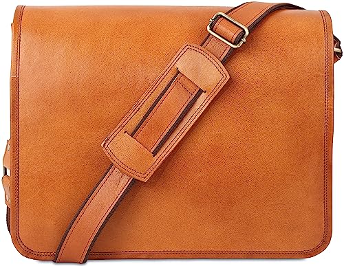 URBAN LEATHER Laptop-Umhängetasche, Kuriertasche, Vintage, Braun, handgefertigt, Aktentasche für Herren, Vintage-Leder, Braun mit natürlichen Schnitten und Kratzern, Compact size 15 X 11 X 4 Inch fits von URBAN LEATHER