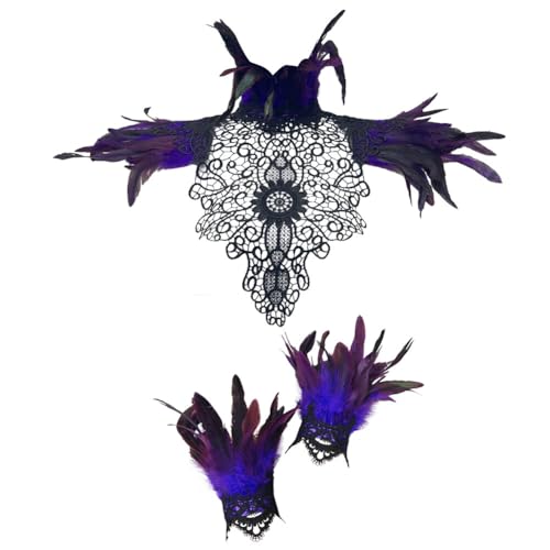 Gothic Federumhang mit Feder Manschetten, Natürliche Feder Cape Schal Feder Umhang Feder Achselzucken Schalkragen Federumhang Damen Feder Handgelenk Manschetten Feather Schal Feder Armband von URFEDA