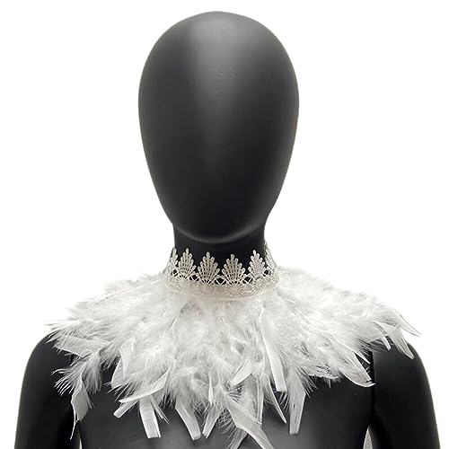 URFEDA Damen Feder Halsband Kragen, Natural Feather Schal Schwarz Choker Kropfband Kette Karneval Federkragen, Natürliches Feder Halsband Punk Gothic Damen Choker Kragen Wrap Halloween-Kostüm von URFEDA